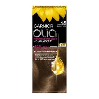 Garnier Olia Ammonia Free, Permanent Hair Coloration at Home with Natural Origin Flower Oils, 6.0 - Light Brown