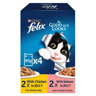 Felix Adult Chicken + Salmon in Jelly Cat Food Pack 4x85g
