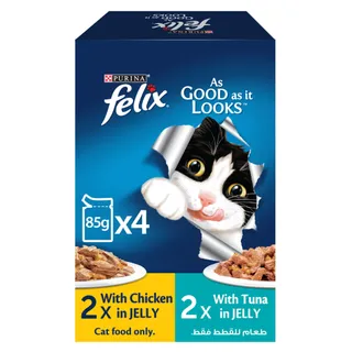 Felix Adult Chicken + Tuna in Jelly Cat Food Pack 4x85g