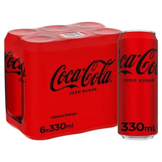 Coca-Cola Zero Calories Carbonated Soft Drink Can, 6x330ml