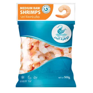 Jawharat Al Baher Frozen Raw Shrimps IQF Medium, 500 g