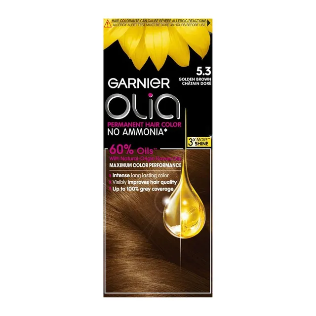Garnier Olia Permanent Hair Color with Natural Flower Oils Golden Brown 5.3, 1 Pack