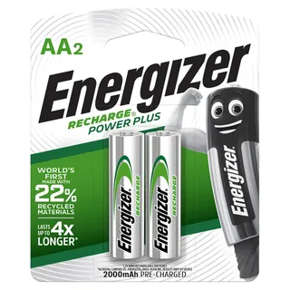 Energizer Recharge Power Plus AA 1.2V NiMH Rechargeable Batteries, 2 Pieces