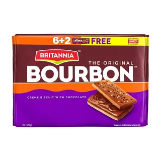 Britannia Bourbon Cream Biscuits,(Buy 6 Get 2 FREE), 800 g