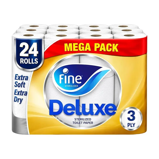 Fine Deluxe Toilet Paper Tissue Roll 3 Ply, 140 Sheets, 24 Rolls
