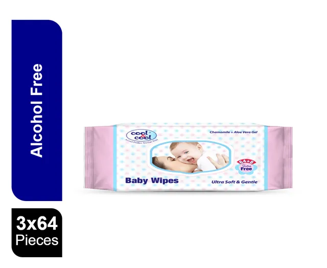 Cool & Cool Water Wipes 64's Pack of 3
