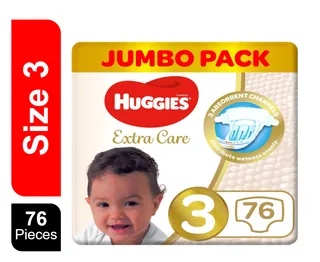 Huggies Extra Care Baby Diapers Size 3 (4-9kg), 76 Pieces