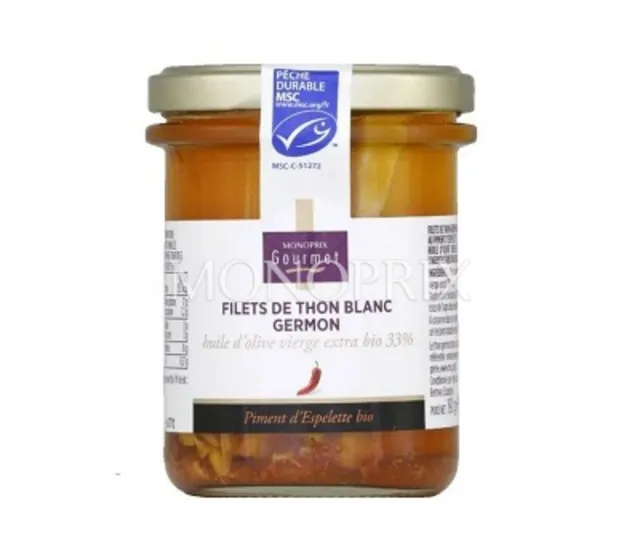Monoprix Gourmet White Albacore Tuna Filet In Extra Virgin Olive Oil 125 g