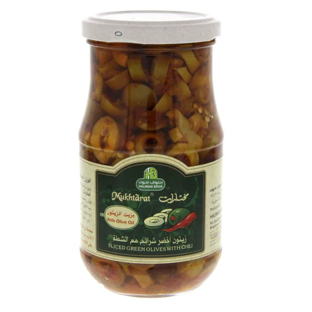 Halawani Sliced Green Olives Chilli 2 pcs x 325 g