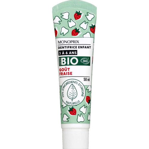Monoprix Organic Children'S Toothpaste 3 To 6 Years Strawberry Taste 50 Ml