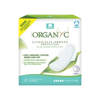 Organyc 100% Cotton Overnight Folded Sanitary Pads, 7 Pieces