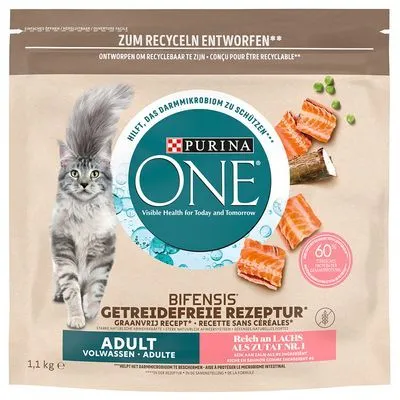 Purina One Grain Free Salmon Kibble For Adult Cats 1.1Kg