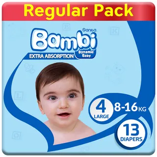 Sanita Bambi Large Baby Diapers Size 4 (8-16 kg), 13 Pieces