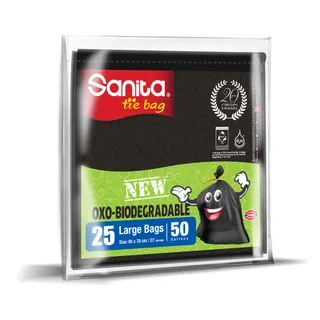 Sanita Biodegradable Tie Bags, 50 Gallons, 25 Bags