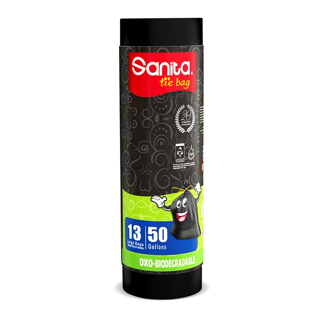 Sanita Biodegradable Tie Bags, 50 Gallons, 13 Bags