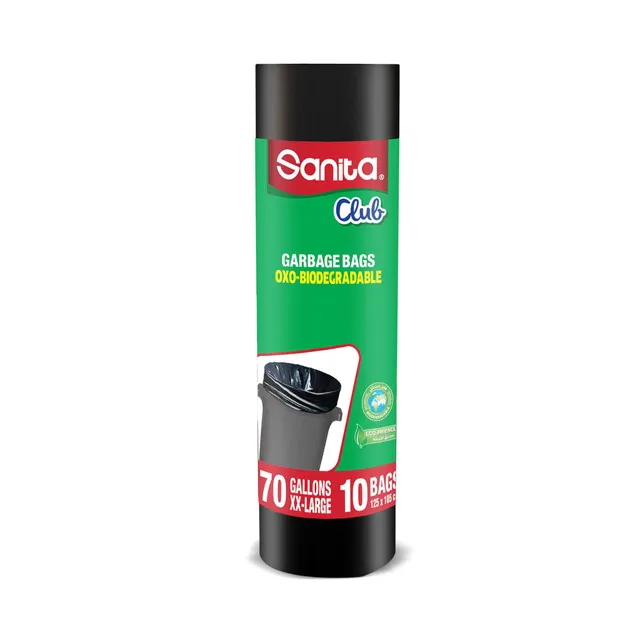 Sanita Club Biodegradable Garbage Bags, 70 Gallons, 10 Bags