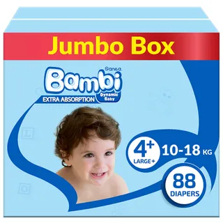 Sanita Bambi Baby Diapers Jumbo Box, Size 4+, Large Plus, 10-18kg, 88 Count