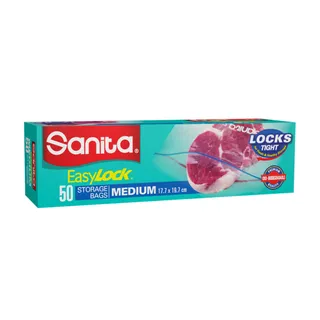 Sanita Easy Lock Biodegradable Food Storage Bags, Medium, 17.7x19.7cm, 50 Bags