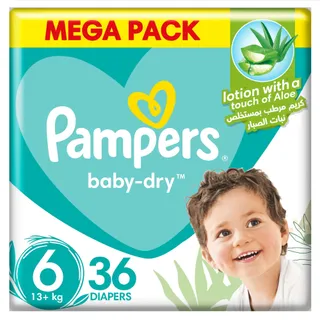 Pampers Rash Protection Baby Diapers with Aloe Vera Lotion Size 6 (13+kg), 36 Pieces