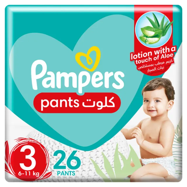 Pampers Baby-Dry Pants Diapers with Aloe Vera Lotion, Size 3, 6-11kg, Carry Pack, 26 Diapers