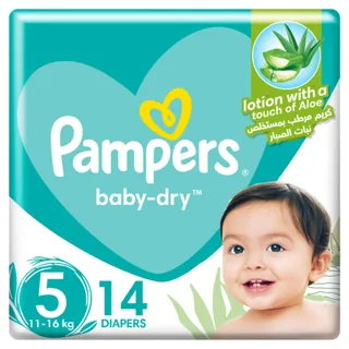 Pampers Baby-Dry Diapers with Aloe Vera Lotion Size 5 (11-16kg), 14 Pieces