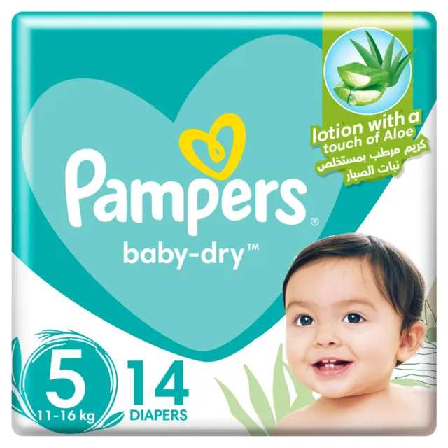 Pampers Baby-Dry Diapers with Aloe Vera Lotion Size 5 (11-16kg), 14 Pieces