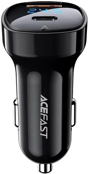 Acefast B4 Digital Display 66W(USB-C+USB-A) Dual Port Car Charger - Black