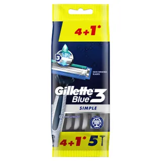 Gillette Blue Simple3 Men's Disposable Razors, 4+1 Pieces