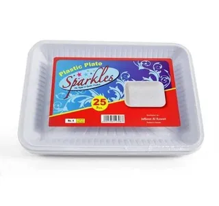 Sparkles Plastic Plate Rectangular, No.4, 25 Pieces