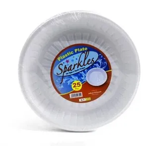 Sparkles Plastic Plate Round, No.8, 25 Pieces