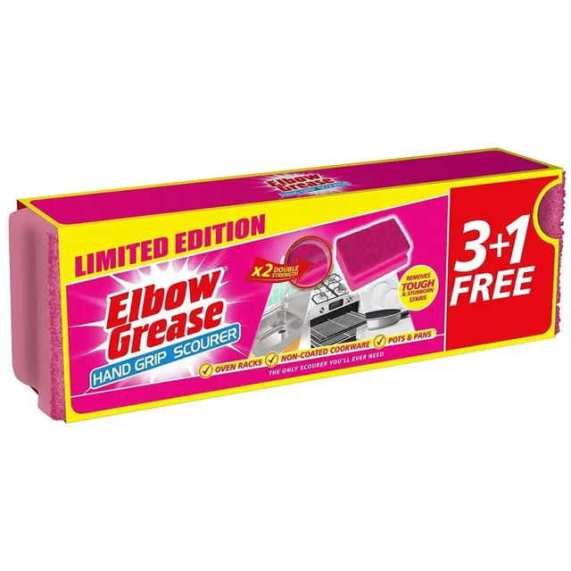 Elbow Grease Hand Grip Scourers - Pink, 4 Pieces