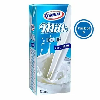 Unikai Long Life Full Cream Plain Milk, 6x180ml