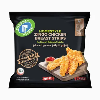 فريشلي فودز هوم ستايل زينجو شرائح صدر دجاج مايلد 500 g