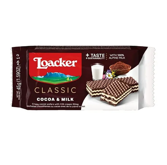 Loacker Cocoa & Milk Wafer, 45g