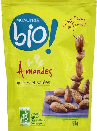 Monoprix Organic Grilled Salted Almonds 120G