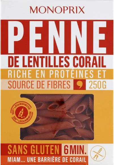 Monoprix Penne Lentil Gluten Free 250G