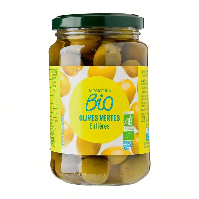 Monoprix Bio Whole Green Olives 210 g