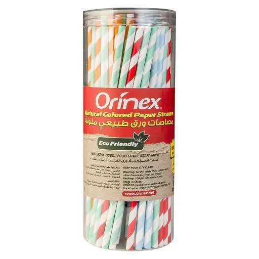 Orinex Natural Paper Colour Straw, 100 Pieces