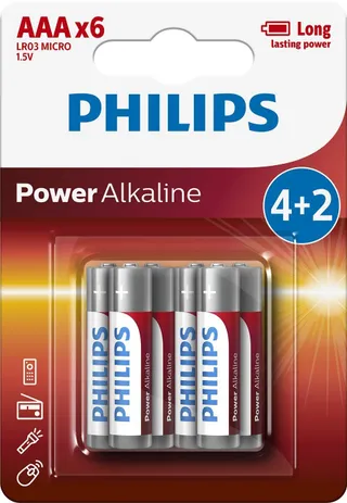 Philips AAA Alkaline Battery, 6 Pieces