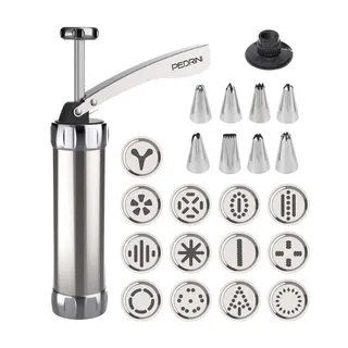 Pedrini Stainless Steel Cookie Press for Biscuits with 13 Discs & 8 Nozzles