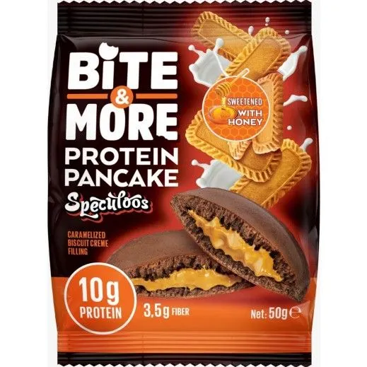 Bite & More Protein Pancake Brown Bread Speculoos Caramelized Biscuit Creme Filling Sweetened with Honey, 50g