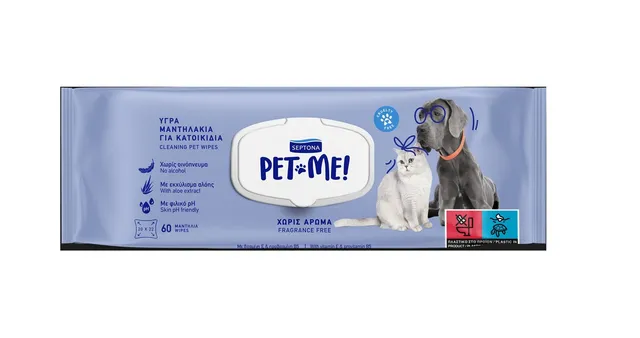 Septona Pet Me Fragrance Free Wipes, 60 Wipes