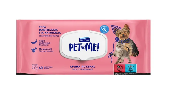 Septona Pet Me Talcy Fragrance Wipes, 60 Wipes