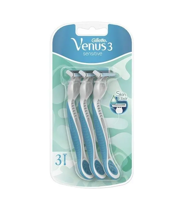Gillette Venus 3 Sensitive Women's Disposable Razors Skin Elixir, 3 Pieces
