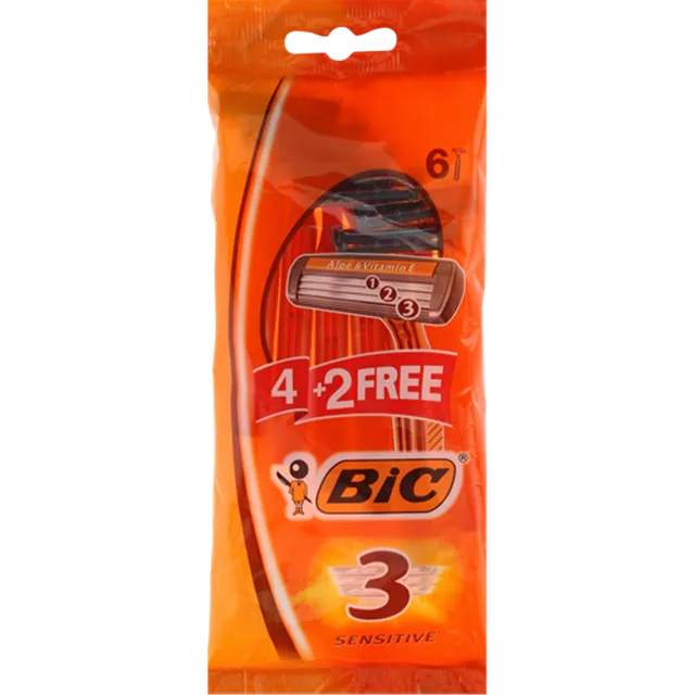 BIC DISPOSABLE RAZOR SENSITIVE 3 BLADE PROMO 4+2 FREE
