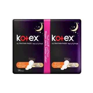 KOTEX فوط صحية ألترا رقيقة ليل + أجنحة 14 فوطة