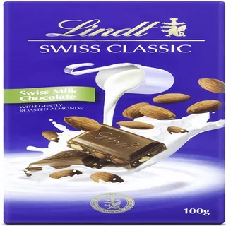 LINDT SWISS CLASSIC CHOCOLATE MILK WITH ALMONDS 100G