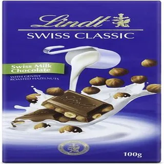 LINDT SWISS CLASSIC CHOCOLATE MILK WITH HAZELNUT 100G