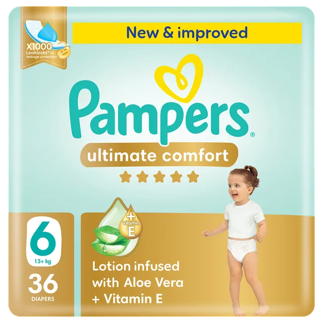 PAMPERS KDM BABY DIAPERS PC ALOE VERA LOTION S6 13+KG 36S