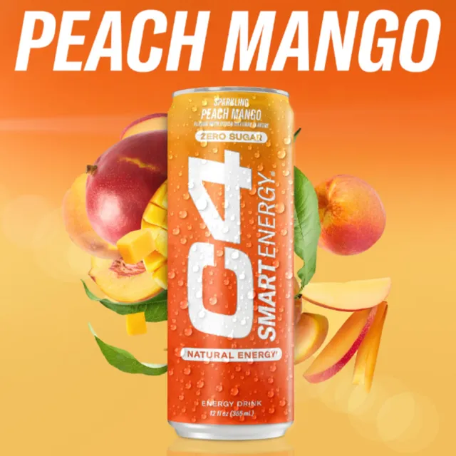 C4 SMART ENERGY DRINK SPARKLING PEACH MANGO 355ML